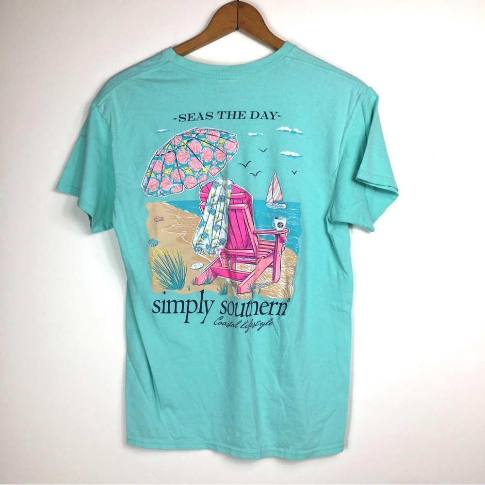 Simply Southern Womens M Seas the Day Green Cotton Tshirt EUC